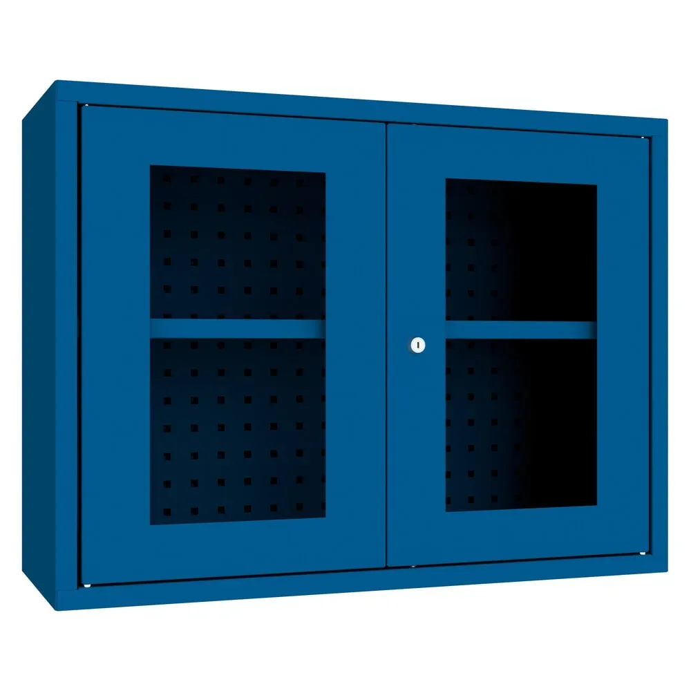 PAVOY Hängeschrank mit Sichtfenster, HxBxT 600 x 800 x 300 mm, Lochrückwand, enzianblau, enzianblau