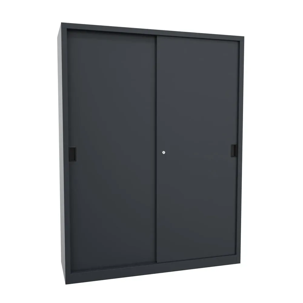 PAVOY Schiebetürenschrank mit 8 Fachböden + Trennwand, HxBxT 1.950 x 1.500 x 500 mm, anthrazitgrau, anthrazitgrau