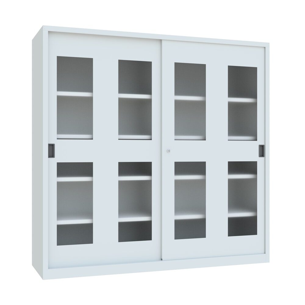 PAVOY Schiebetürenschrank mit Sichtfenstern, 8 Fachböden + Trennwand, HxBxT 1.950 x 2.000 x 600 mm, lichtgrau, lichtgrau