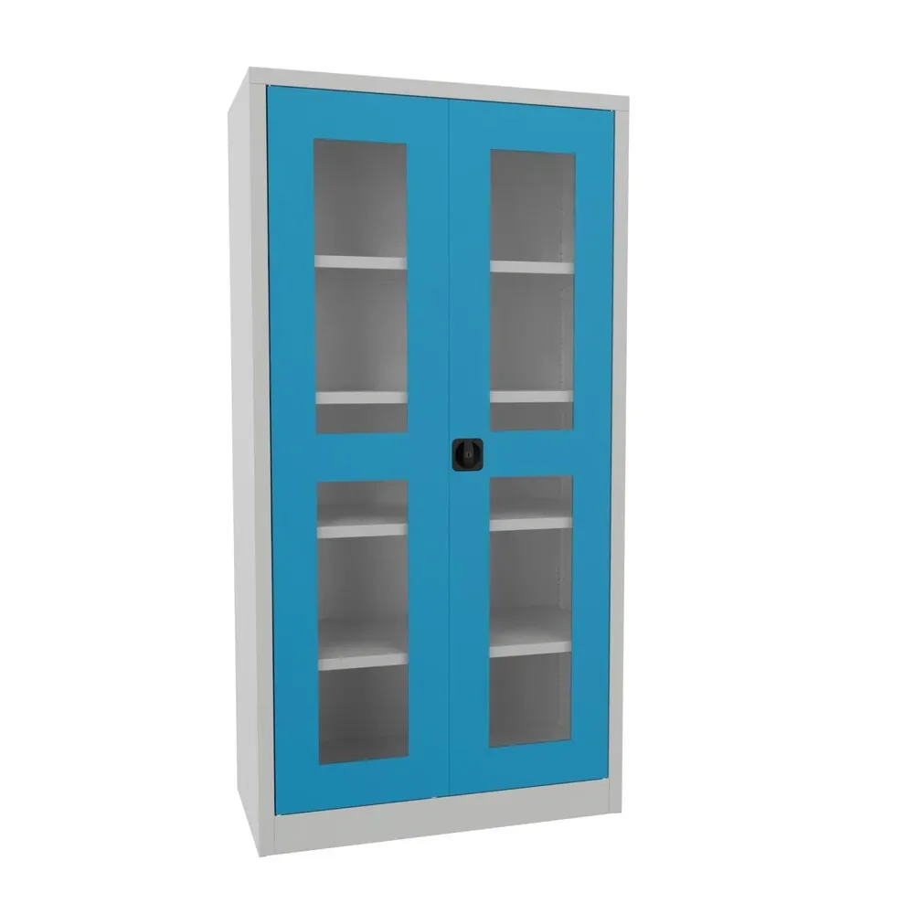 PAVOY Flügeltürschrank mit Sichtfenstern, HxBxT 1.950 x 1.000 x 500 mm, lichtblau, lichtgrau
