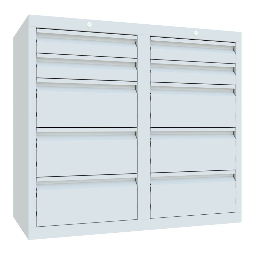 PAVOY Leichter Schubladenschrank, Gleitführung, Schubladen 4x100 + 6x200 mm, Breite 1.000 mm, lichtgrau, lichtgrau