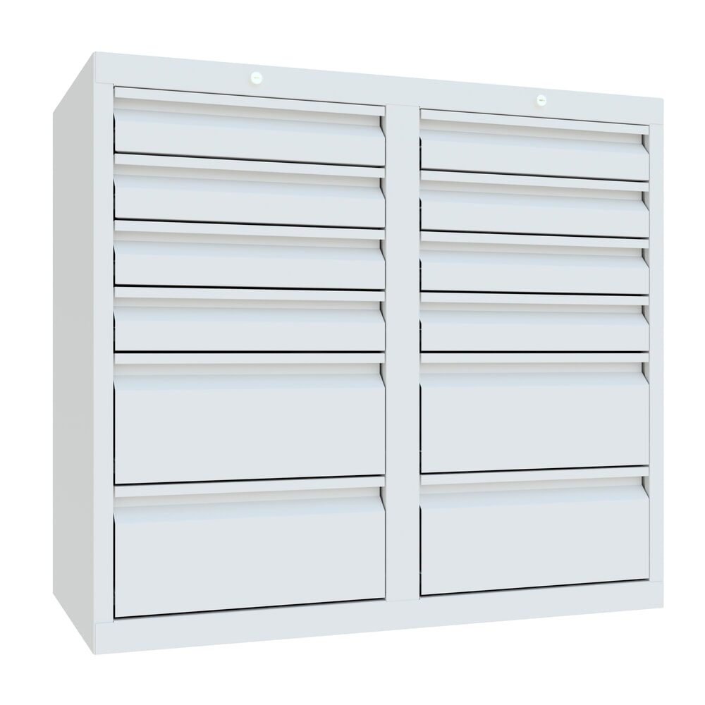 PAVOY Leichter Schubladenschrank, Rollenführung, Schubladen 8x100 + 4x200 mm, Breite 1.000 mm, lichtgrau, lichtgrau