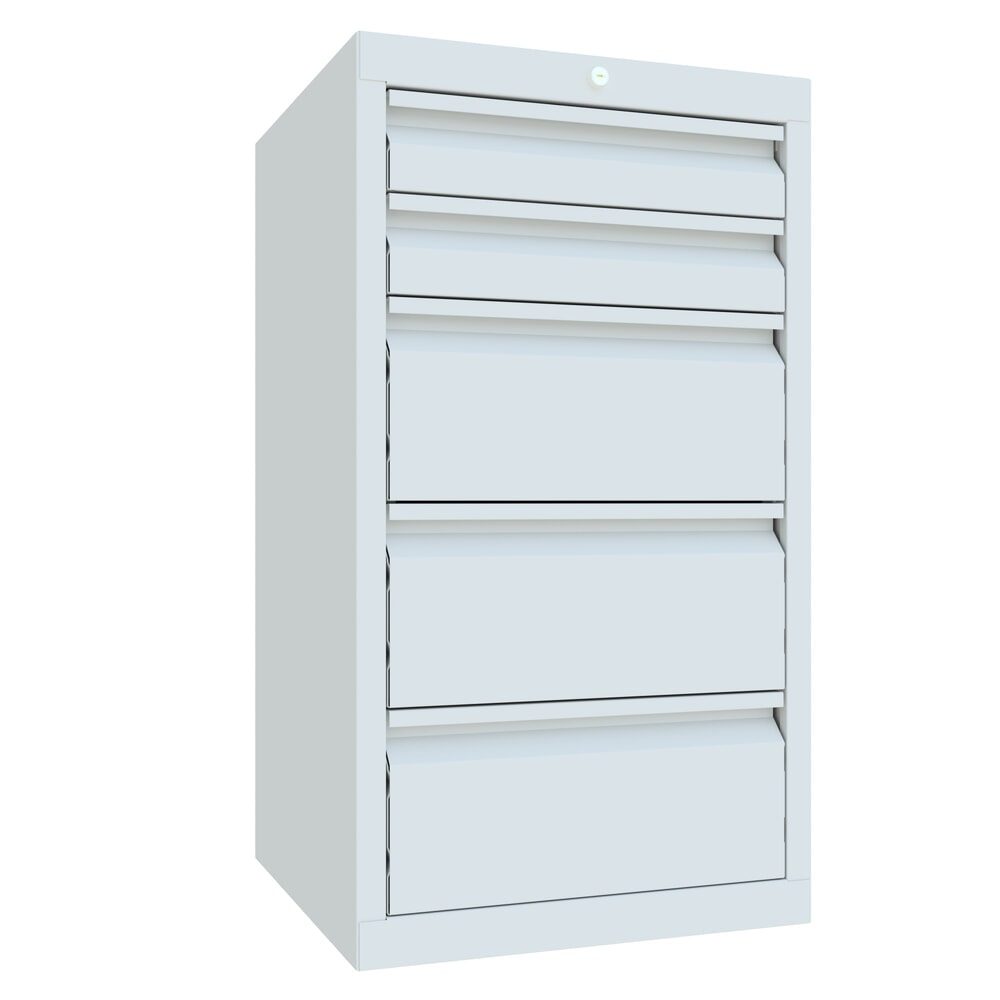 PAVOY Leichter Schubladenschrank, Gleitführung, Schubladen 2x100 + 3x200 mm, Breite 500 mm, lichtgrau, lichtgrau