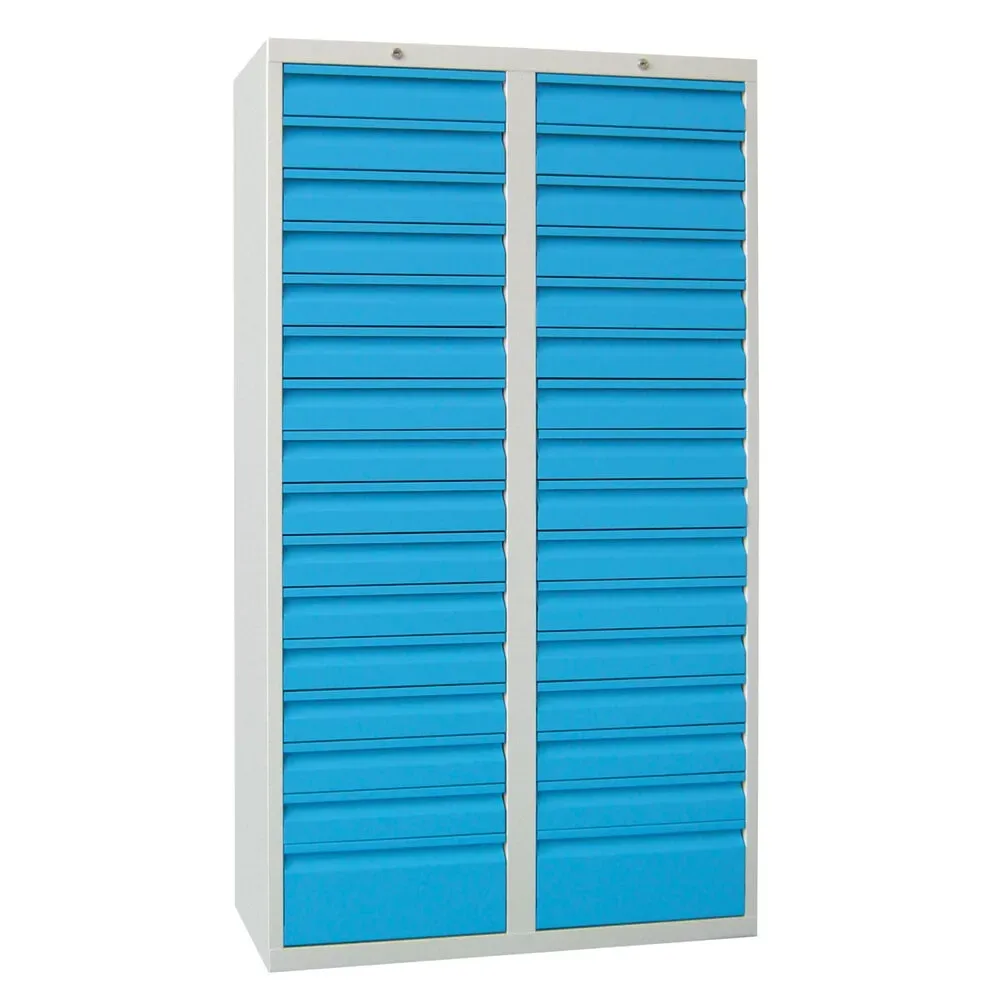 PAVOY Leichter Schubladenschrank, Gleitführung, Schubladen 30x100 + 2x200 mm, Breite 1.000 mm, himmelblau, lichtgrau