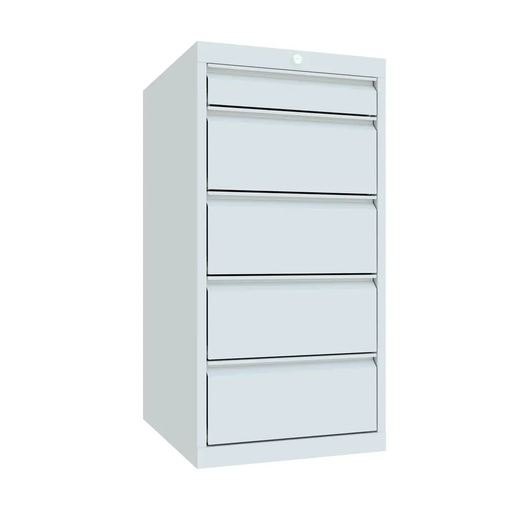 PAVOY Schubladenschrank, Höhe 1.000 mm, Schubladen 1x100 + 4x200 mm, Breite 500 mm, lichtgrau, lichtgrau
