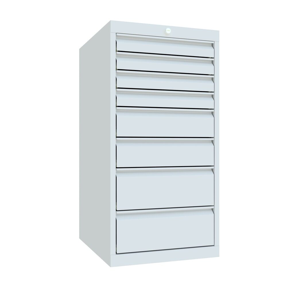 PAVOY Schubladenschrank, Höhe 1.000 mm, Schubladen 4x75 + 2x125 + 2x175 mm, Breite 500 mm, lichtgrau, lichtgrau