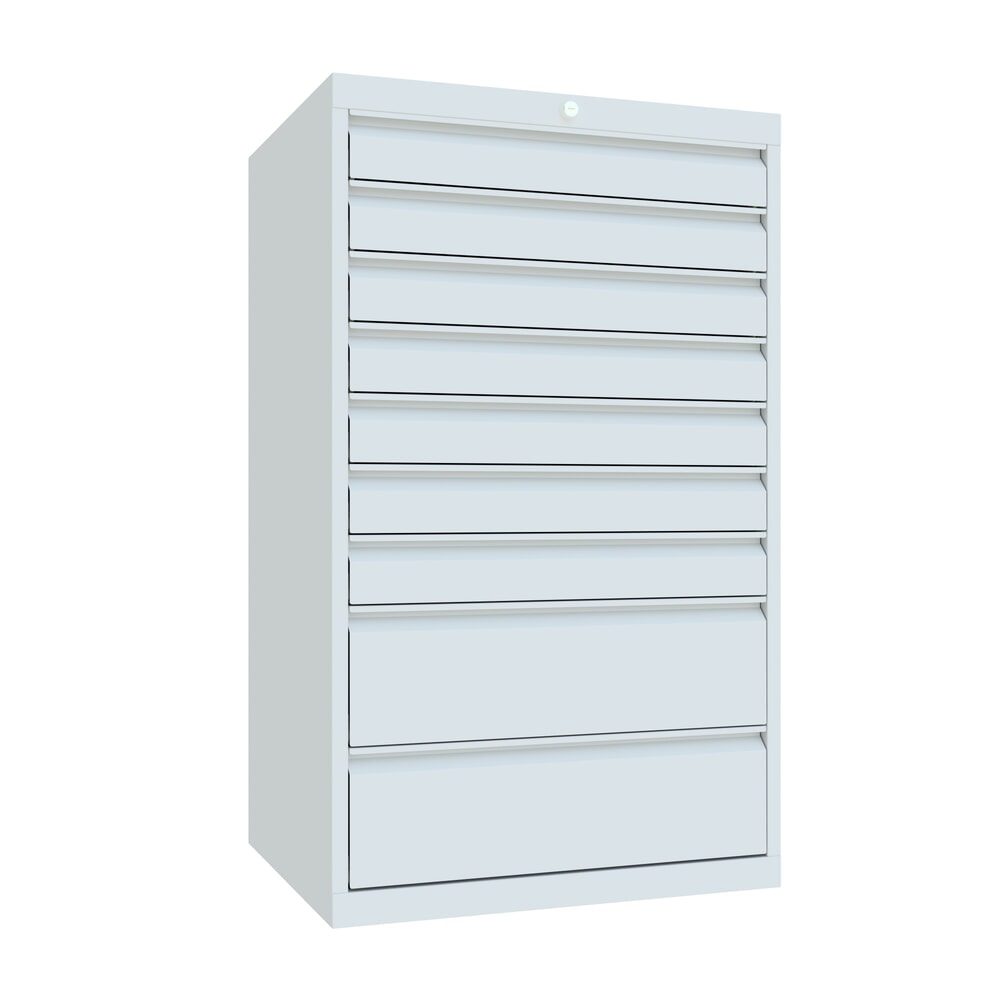 PAVOY Schubladenschrank, Höhe 1.200 mm, Schubladen 7x100 + 2x200 mm, Breite 715 mm, lichtgrau, lichtgrau