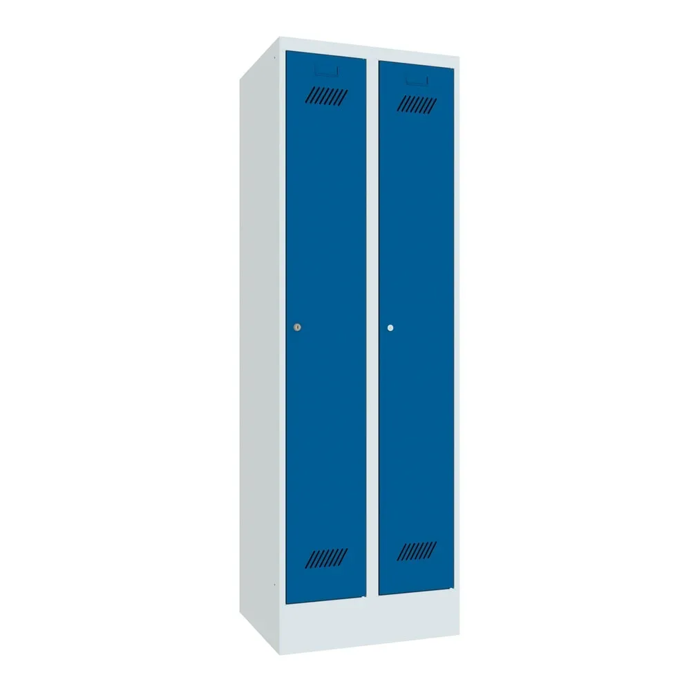 PAVOY Kleiderspind mit Sockel + Zylinderschloss, 2 Abteile, HxBxT 1.850 x 600 x 500 mm, enzianblau, lichtgrau