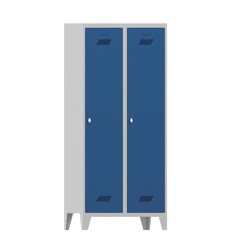PAVOY Kleiderspind mit Füssen + Drehriegelverschluss, 2 Abteile, HxBxT 1.850 x 800 x 500 mm, enzianblau, lichtgrau