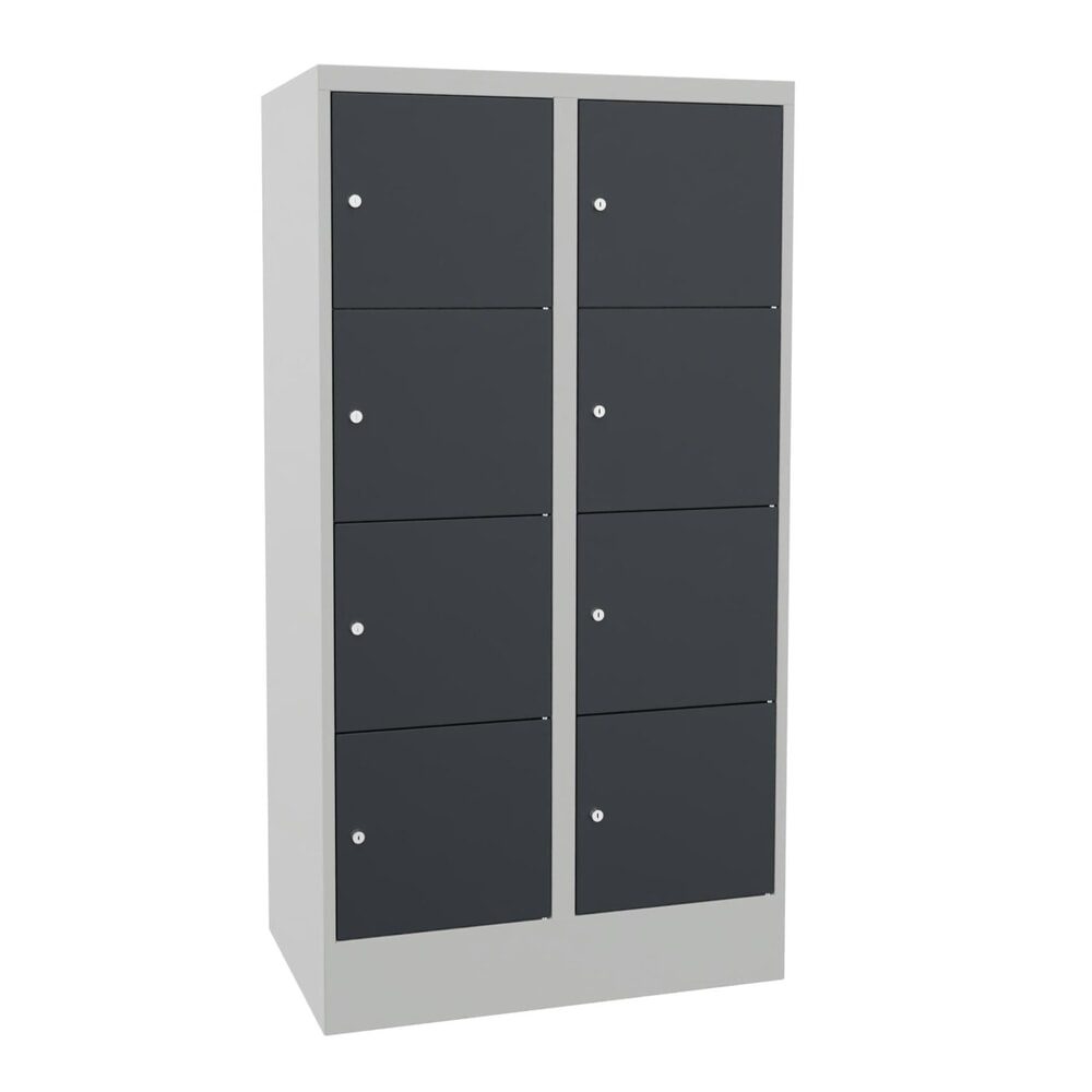 PAVOY Schliessfachschrank mit Zylinderschloss, 2 x 4 Fächer, HxBxT 1.518 x 800 x 500 mm, anthrazitgrau, lichtgrau