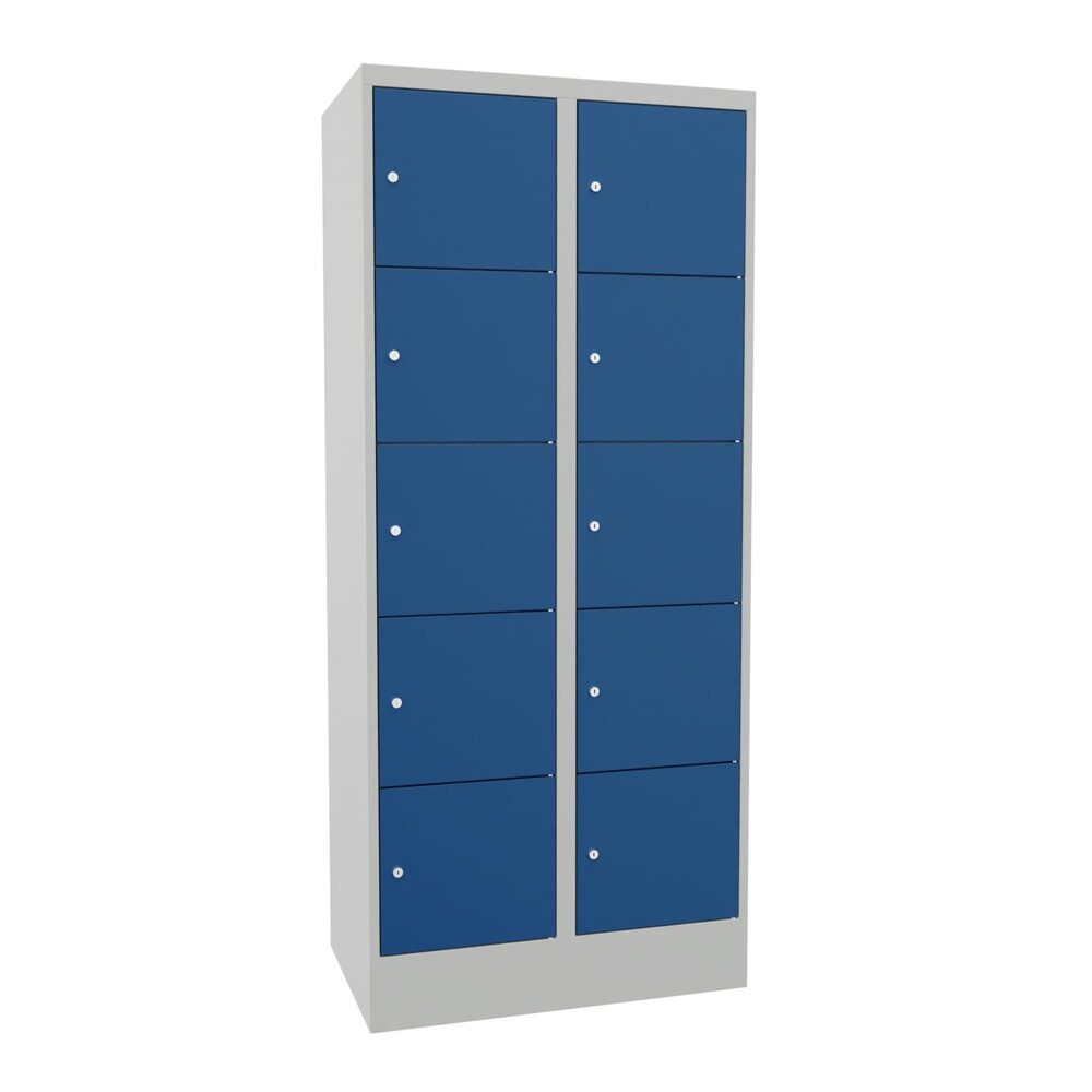 PAVOY Schliessfachschrank mit Zylinderschloss, 2 x 5 Fächer, HxBxT 1.850 x 800 x 500 mm, enzianblau, lichtgrau