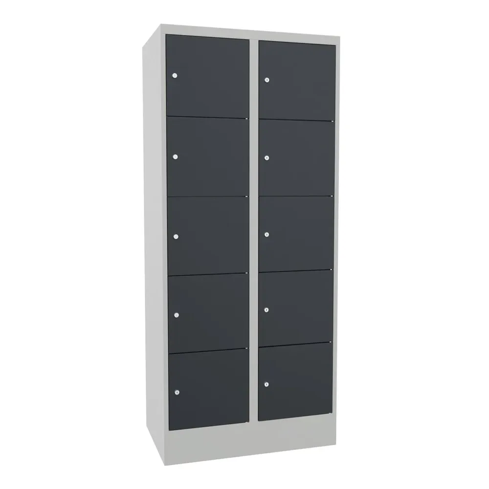 PAVOY Schliessfachschrank mit Zylinderschloss, 2 x 5 Fächer, HxBxT 1.850 x 800 x 500 mm, anthrazitgrau, lichtgrau