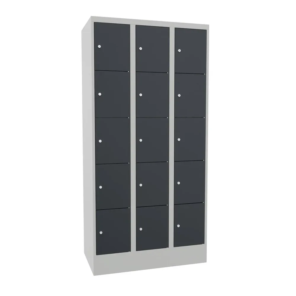 PAVOY Schliessfachschrank mit Zylinderschloss, 3 x 5 Fächer, HxBxT 1.850 x 900 x 500 mm, anthrazitgrau, lichtgrau