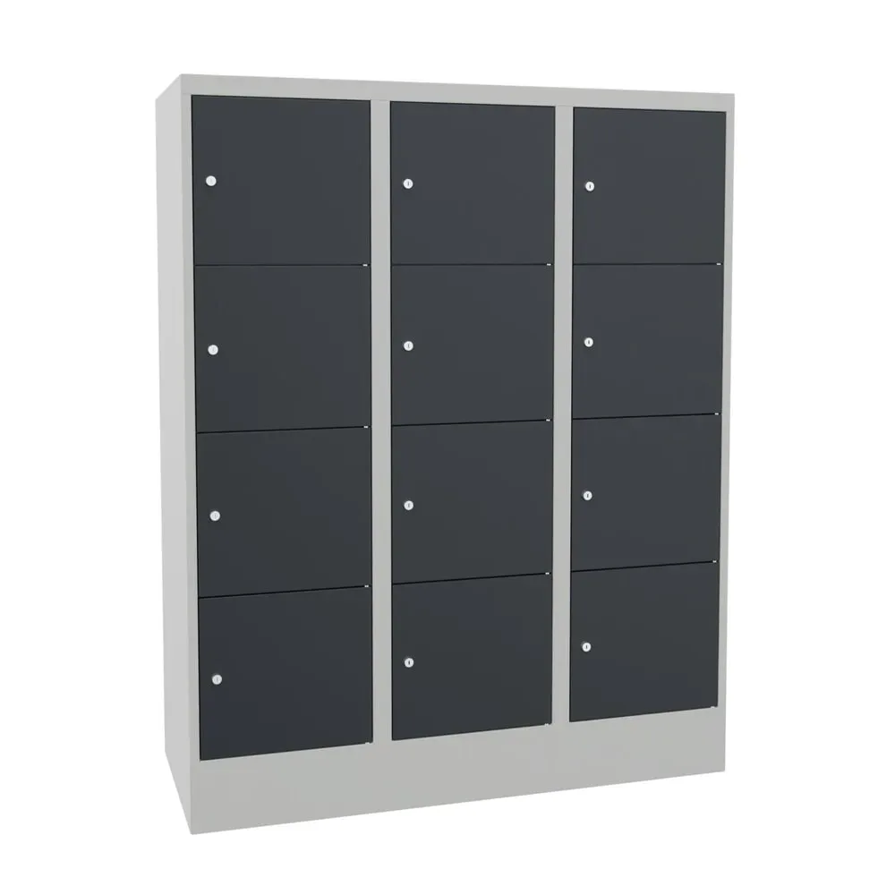 PAVOY Schliessfachschrank mit Zylinderschloss, 3 x 4 Fächer, HxBxT 1.518 x 1.200 x 500 mm, anthrazitgrau, lichtgrau