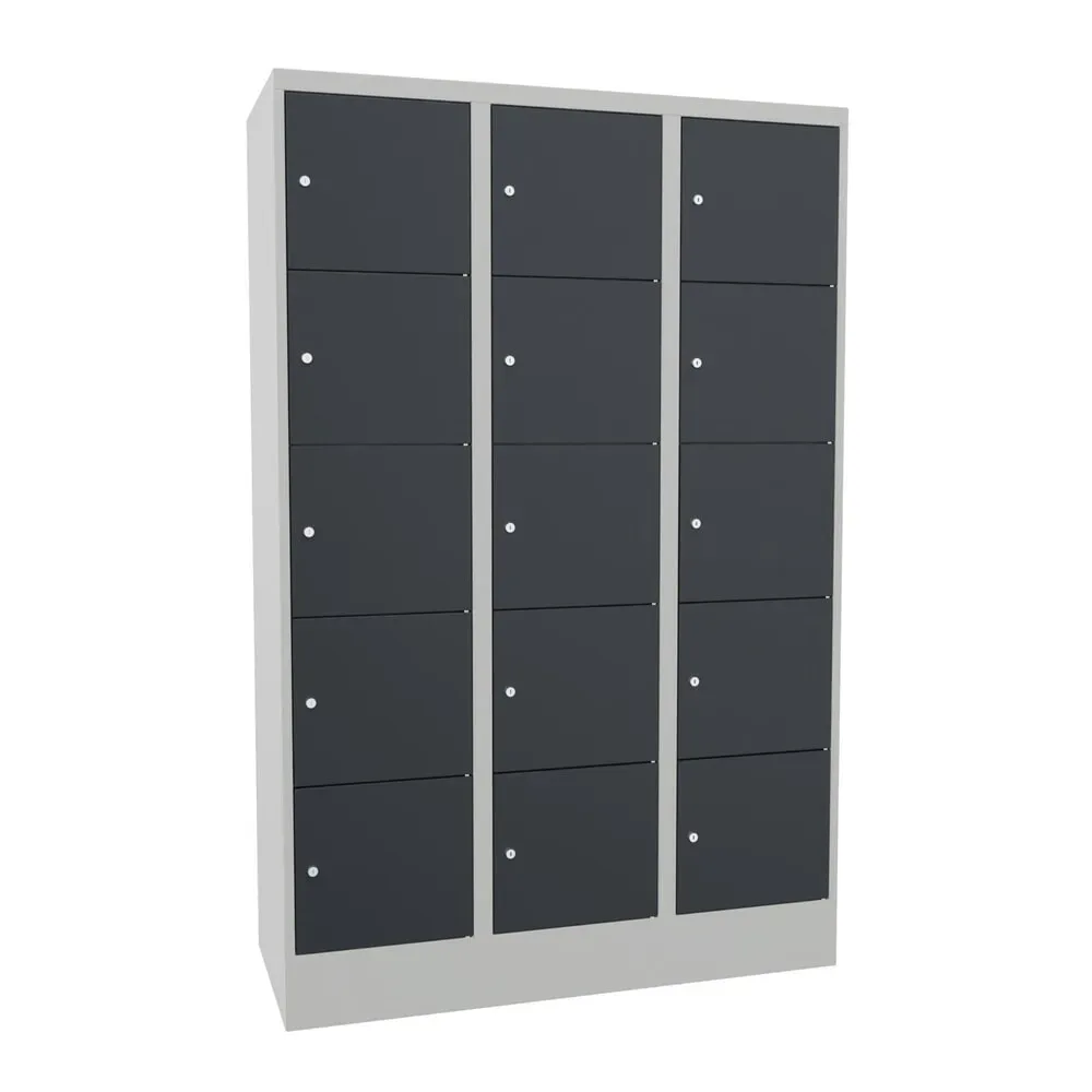 PAVOY Schliessfachschrank mit Zylinderschloss, 3 x 5 Fächer, HxBxT 1.850 x 1.200 x 500 mm, anthrazitgrau, lichtgrau
