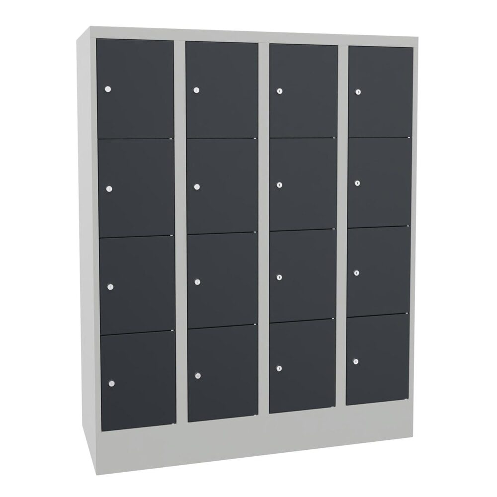 PAVOY Schliessfachschrank mit Zylinderschloss, 4 x 4 Fächer, HxBxT 1.518 x 1.200 x 500 mm, anthrazitgrau, lichtgrau