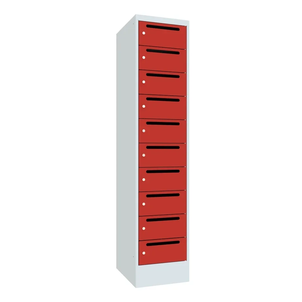PAVOY Postverteilschrank, 1x 10 Fächer, HxBxT 1.850 x 400 x 500 mm, feuerrot, lichtgrau