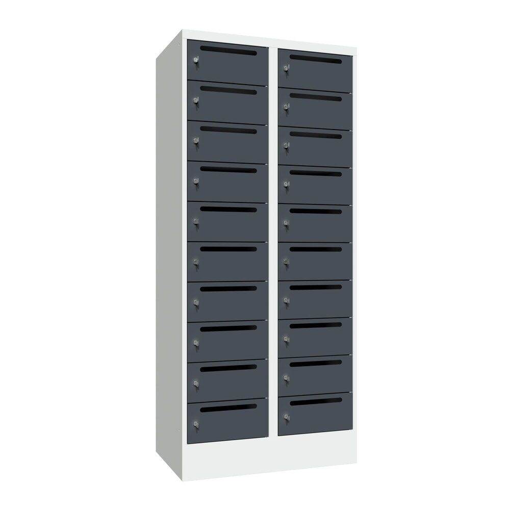 PAVOY Postverteilschrank, 2x 10 Fächer, HxBxT 1.850 x 800 x 500 mm, anthrazitgrau, lichtgrau