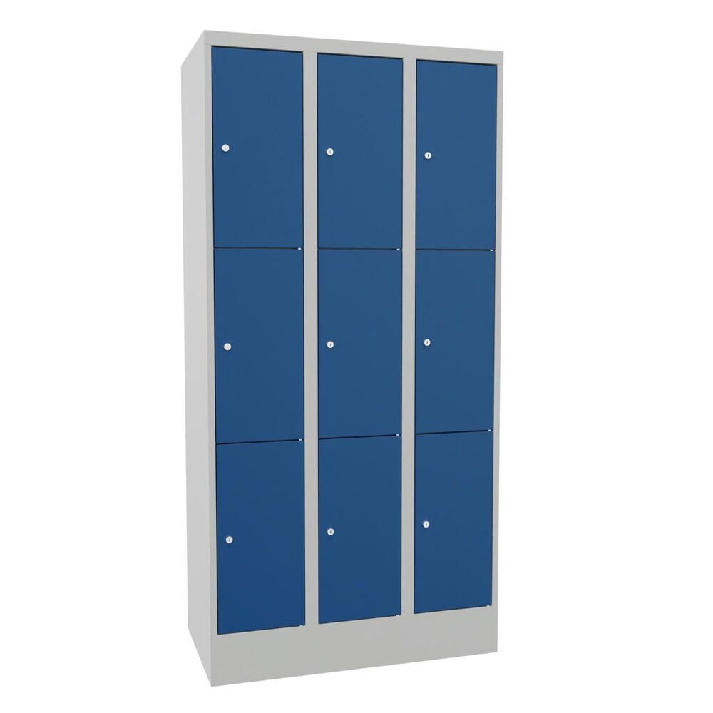 PAVOY Schliessfachschrank, 3 x 3 Fächer, HxBxT 1.850 x 900 x 500 mm, enzianblau, lichtgrau