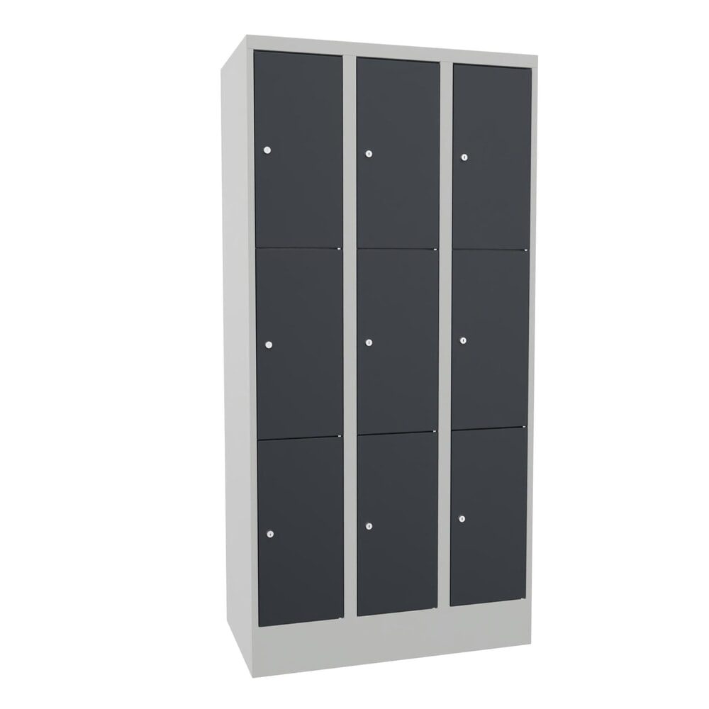 PAVOY Schliessfachschrank, 3 x 3 Fächer, HxBxT 1.850 x 900 x 500 mm, anthrazitgrau, lichtgrau