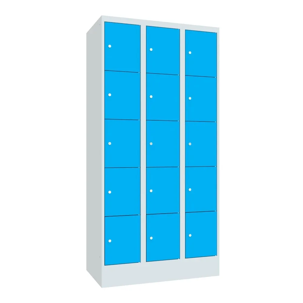 PAVOY Schliessfachschrank, 3 x 5 Fächer, HxBxT 1.850 x 900 x 500 mm, lichtblau, lichtgrau