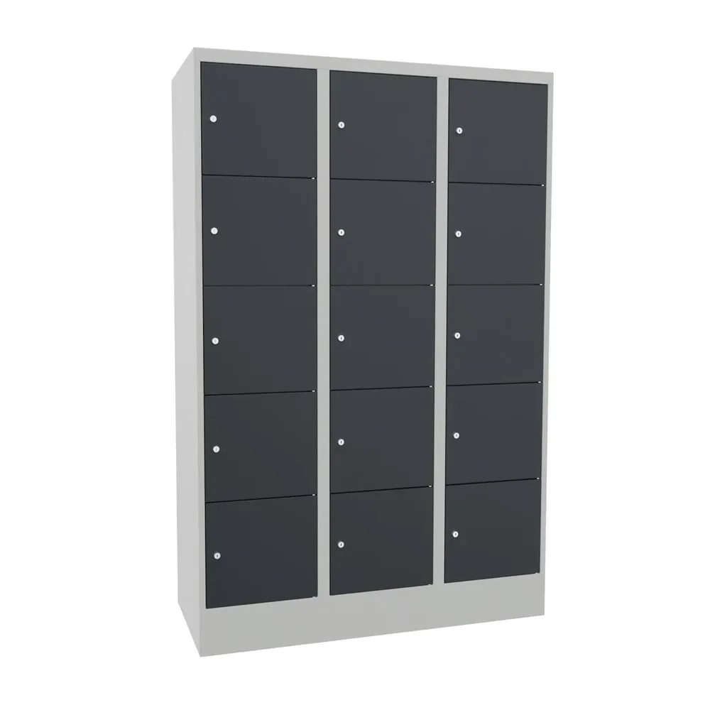 PAVOY Schliessfachschrank, 3 x 5 Fächer, HxBxT 1.850 x 1.200 x 500 mm, anthrazitgrau, lichtgrau