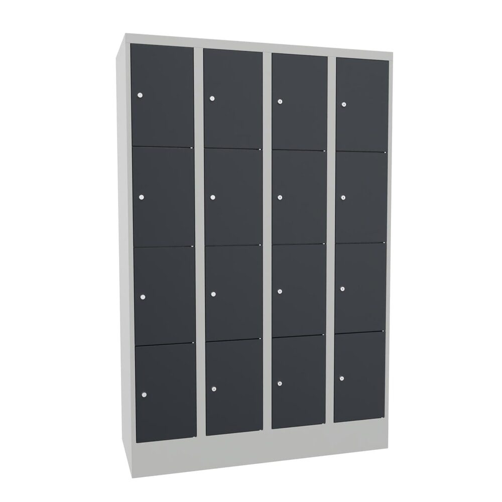 PAVOY Schliessfachschrank, 4 x 4 Fächer, HxBxT 1.850 x 1.200 x 500 mm, anthrazitgrau, lichtgrau