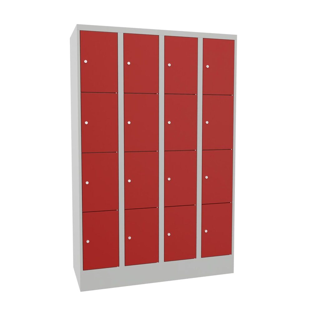 PAVOY Schliessfachschrank, 4 x 4 Fächer, HxBxT 1.850 x 1.200 x 500 mm, feuerrot, lichtgrau