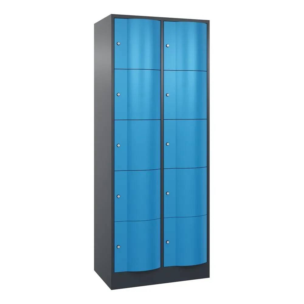 C+P Schliessfachschrank mit 'rabaukensicheren' Türen, 2 x 5 Fächer, HxBxT 1.950 x 770 x 540 mm, anthrazitgrau, lichtblau