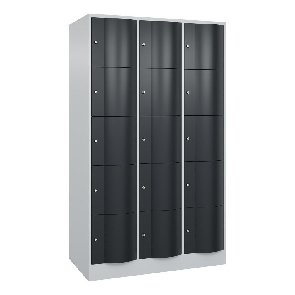 C+P Schliessfachschrank mit 'rabaukensicheren' Türen, 3 x 5 Fächer, HxBxT 1.950 x 1.150 x 640 mm, lichtgrau, anthrazitgrau