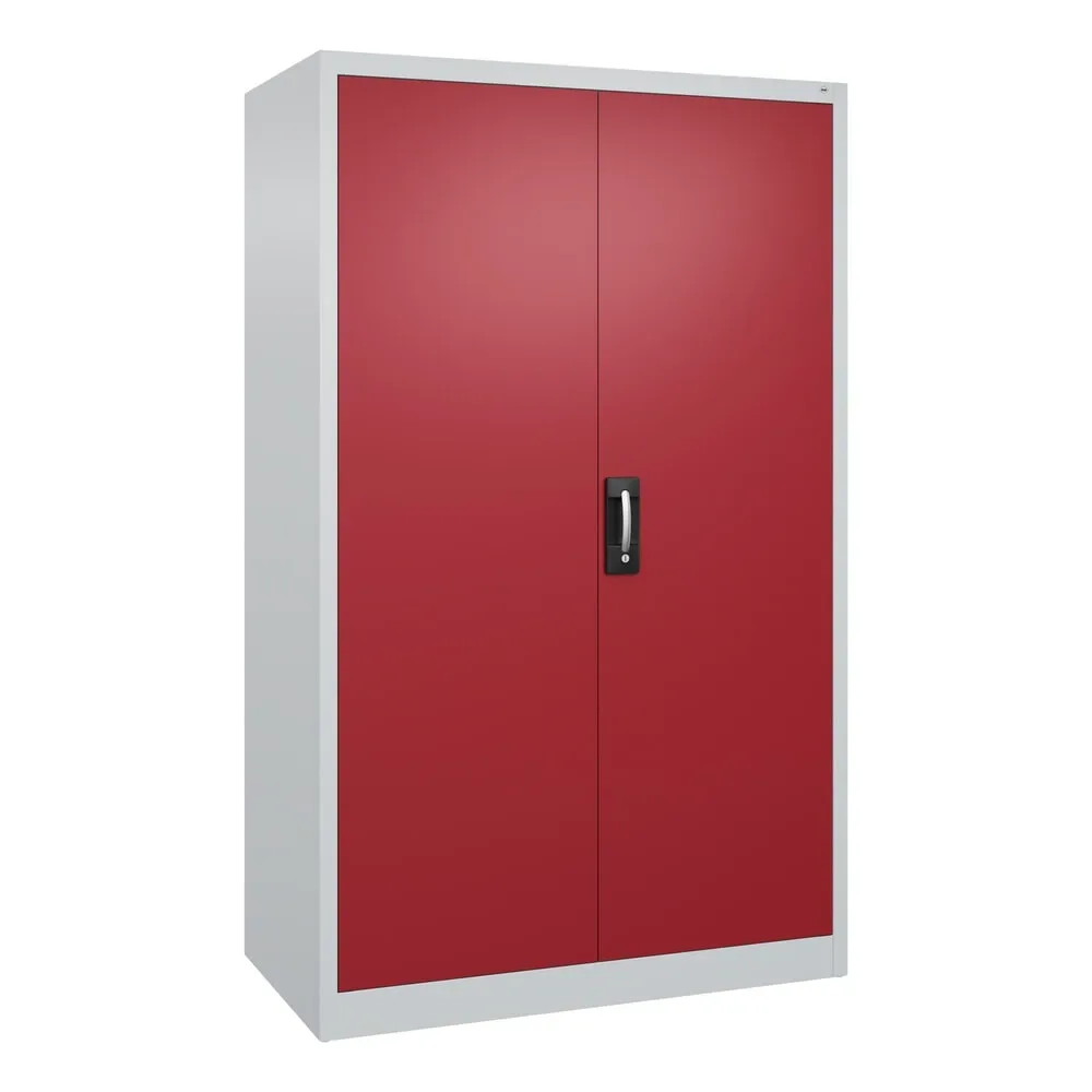 Werkstatt-Flügeltürschrank, HxBxT 1950 x 1200 x 600 mm, lichtgrau / rubinrot C+P