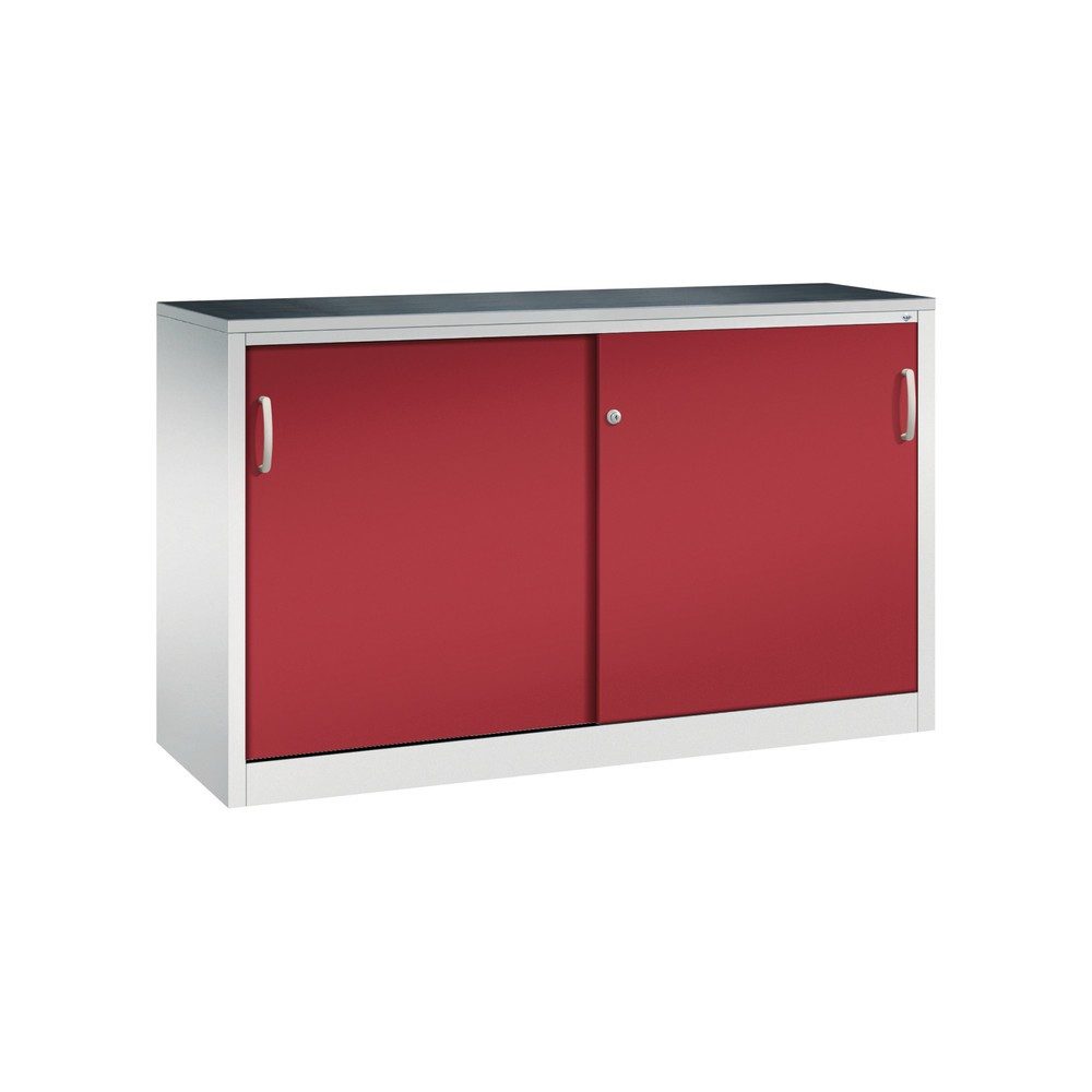C+P Werkstatt-Beistellschrank mit 2 Fachböden, HxBxT 1.000 x 1.600 x 500 mm, Trennwand, lichtgrau, rubinrot