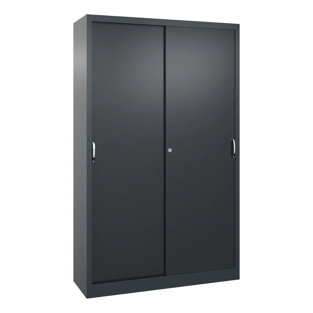 C+P Werkstatt-Schiebetürenschrank mit 4 Fachböden, HxBxT 1.950 x 1.200 x 400 mm, anthrazitgrau, schwarzgrau