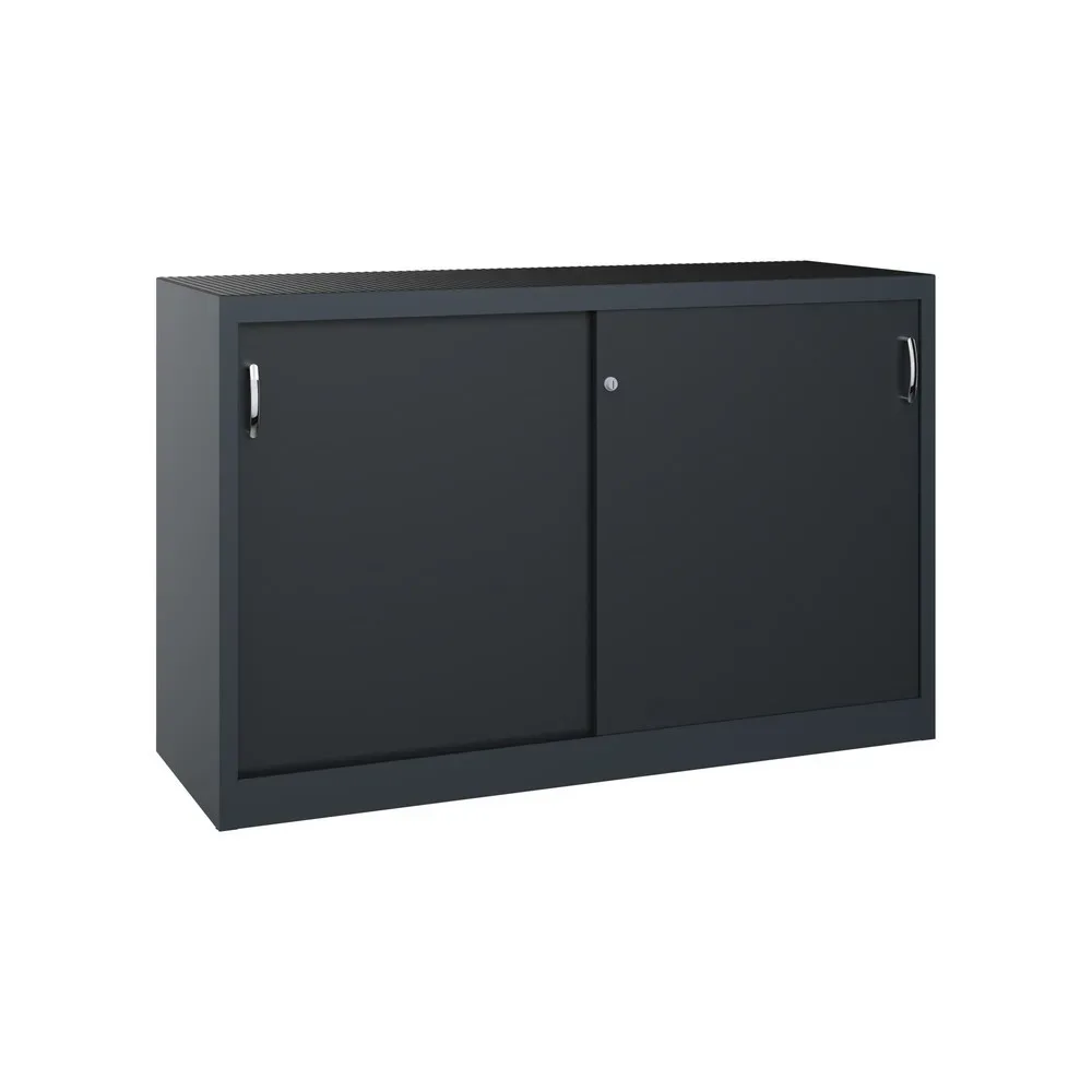 C+P Schwerlast-Schiebetürenschrank, HxBxT 1.000 x 1.600 x 500 mm, 2 Fachböden, anthrazitgrau, schwarzgrau