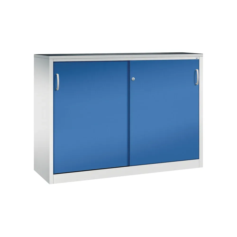 C+P Schwerlast-Schiebetürenschrank, HxBxT 1.200 x 1.600 x 500 mm, 4 Fachböden, lichtgrau, enzianblau
