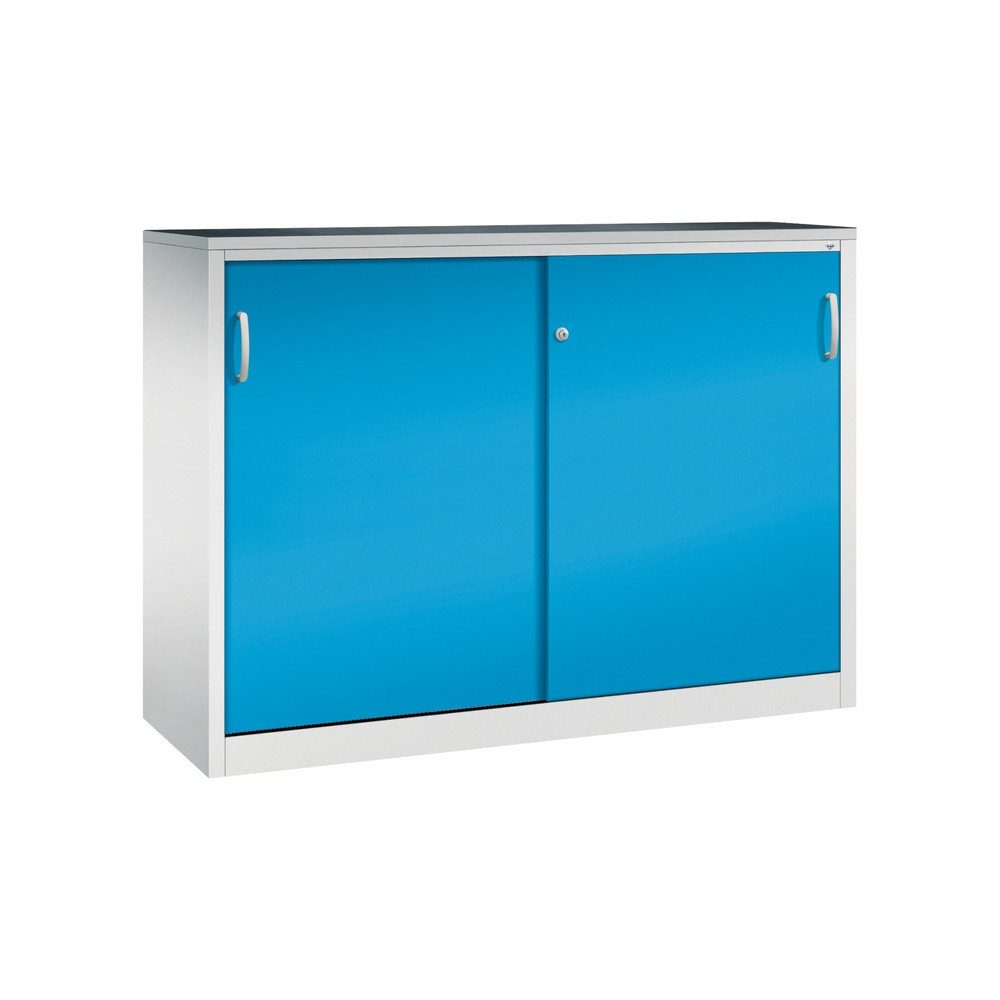 C+P Schwerlast-Schiebetürenschrank, HxBxT 1.200 x 1.600 x 500 mm, 4 Fachböden, lichtgrau, lichtblau