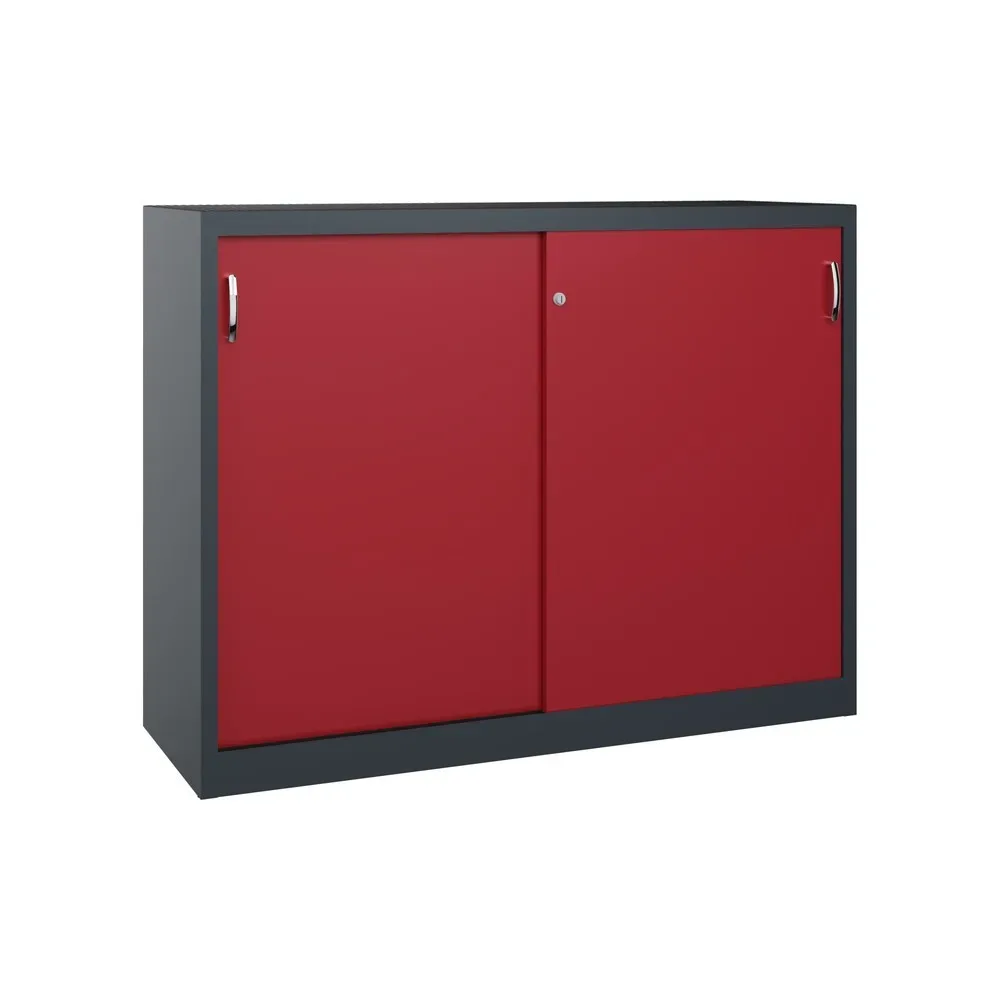 C+P Schwerlast-Schiebetürenschrank, HxBxT 1.200 x 1.600 x 500 mm, 4 Fachböden, anthrazitgrau, rubinrot