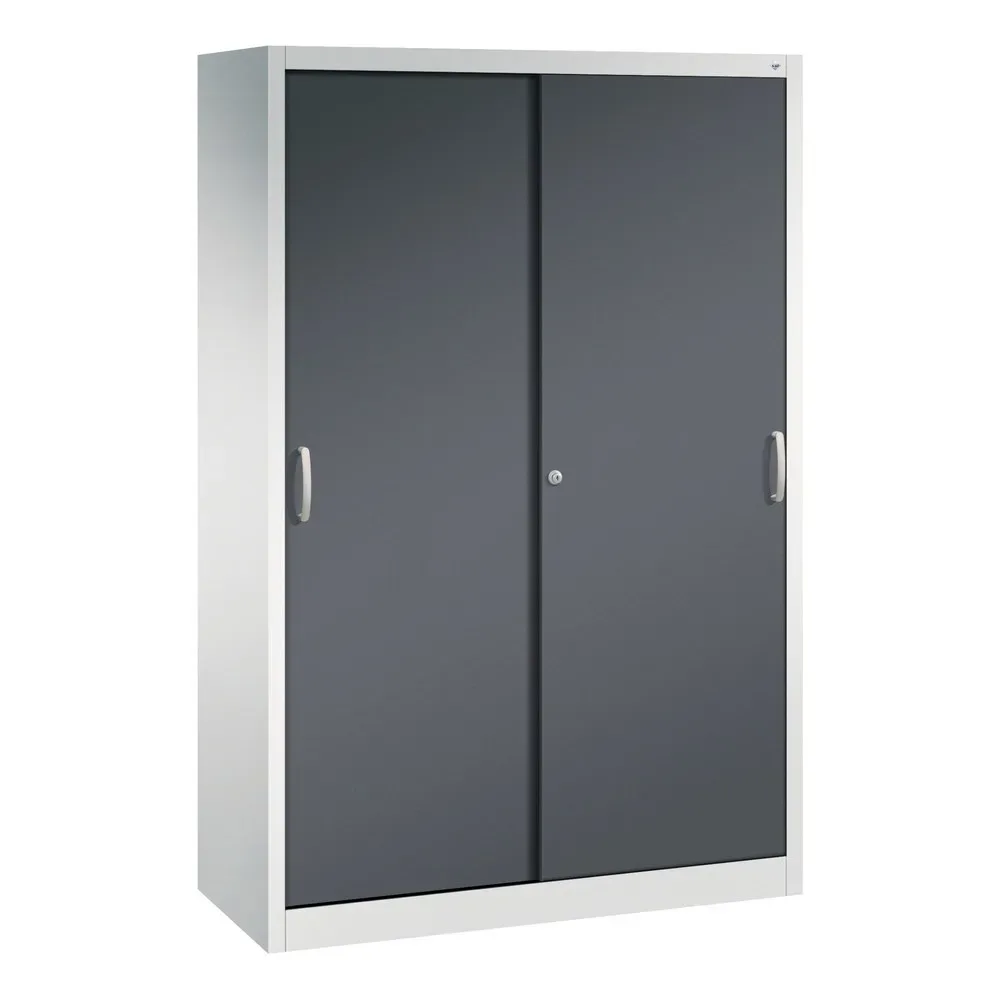 C+P Schwerlast-Schiebetürenschrank, HxBxT 1.950 x 1.200 x 500 mm, 4 Fachböden, lichtgrau, schwarzgrau
