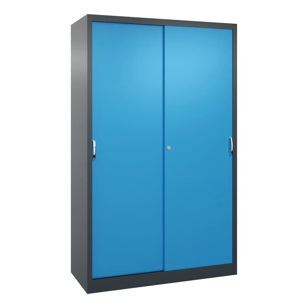 C+P Schwerlast-Schiebetürenschrank, HxBxT 1.950 x 1.200 x 500 mm, 4 Fachböden, anthrazitgrau, lichtblau