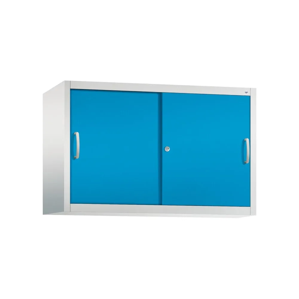 Aufsatzschrank für C+P Werkstatt-Schiebetürenschrank, 1 Fachboden, HxBxT 790 x 1.200 x 400 mm, lichtblau, lichtgrau
