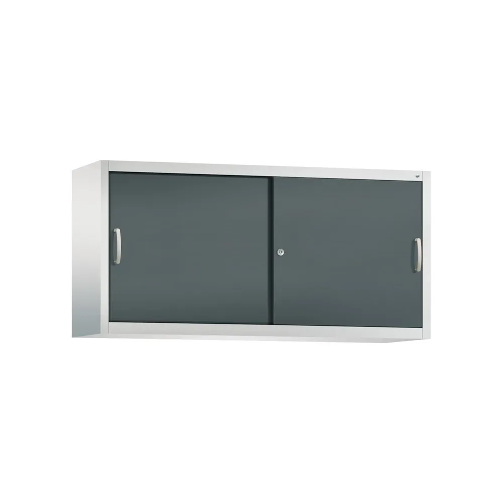Aufsatzschrank für C+P Werkstatt-Schiebetürenschrank, 2 Fachböden, HxBxT 790 x 1.600 x 400 mm, Trennwand, lichtgrau, anthrazitgrau