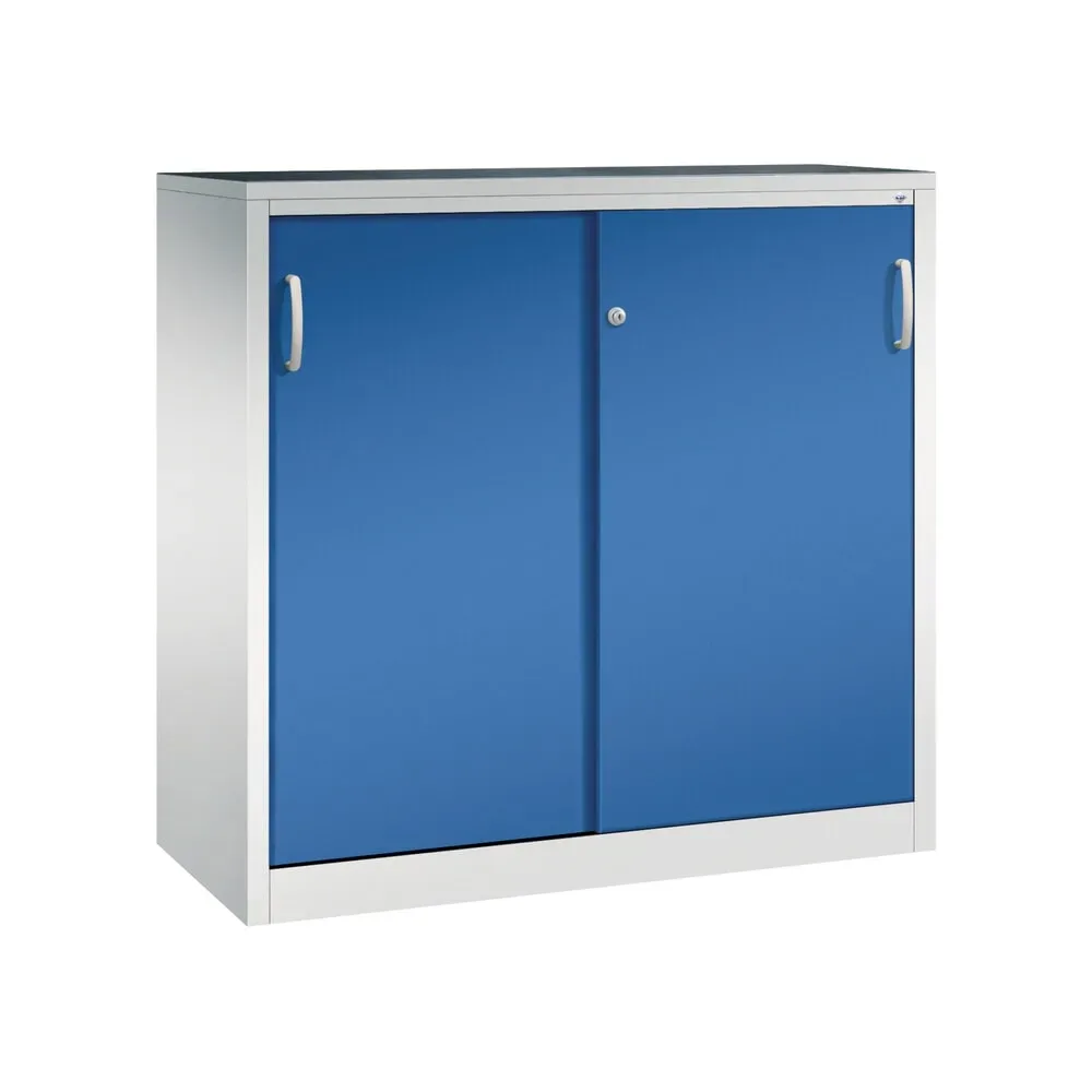 C+P Werkstatt-Beistellschrank mit 2 Fachböden, HxBxT 1.200 x 1.200 x 500 mm, lichtgrau, enzianblau