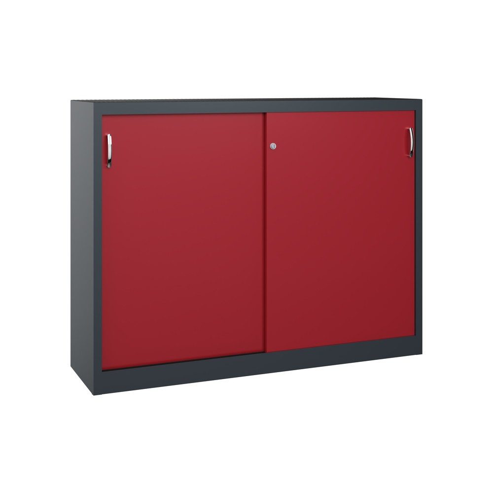 C+P Werkstatt-Beistellschrank mit 4 Fachböden, HxBxT 1.200 x 1.600 x 400 mm, Trennwand, anthrazitgrau, rubinrot