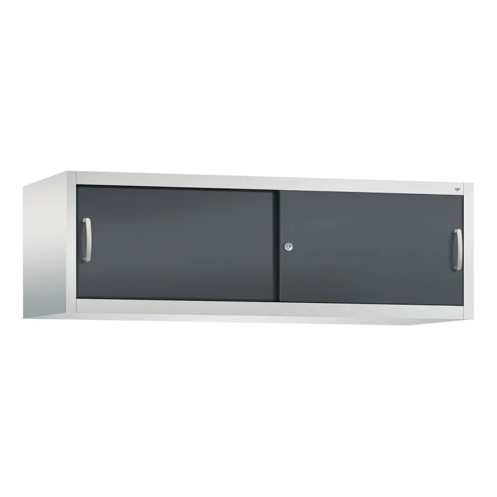 Aufsatzschrank für C+P Werkstatt-Schiebetürenschrank, HxBxT 500 x 1.600 x 500 mm, lichtgrau, schwarzgrau