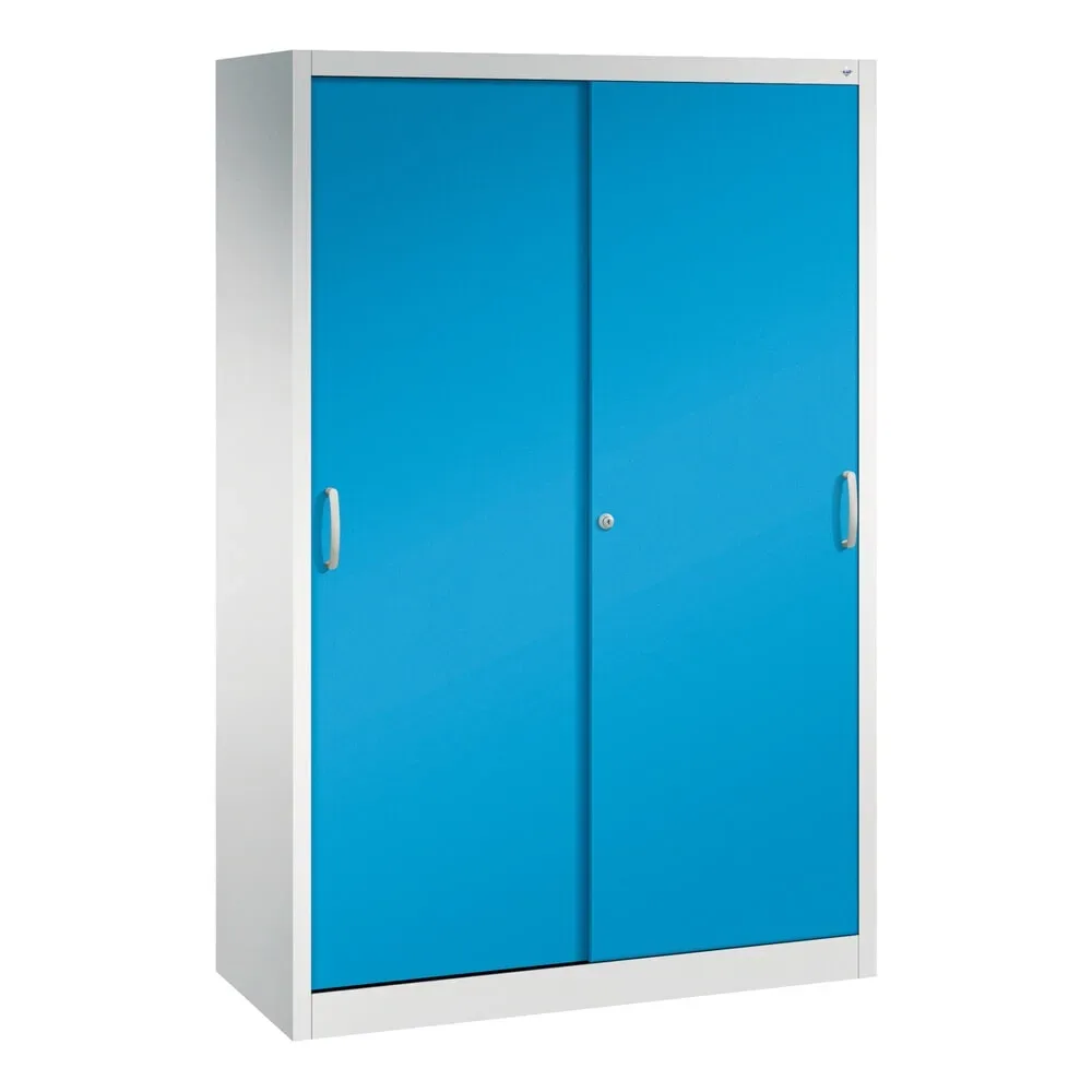 ACURADO Schiebetürenschrank, 4 Fachböden, HxBxT 1950 x 1200 x 500 mm, lichtgrau / lichtblau C+P