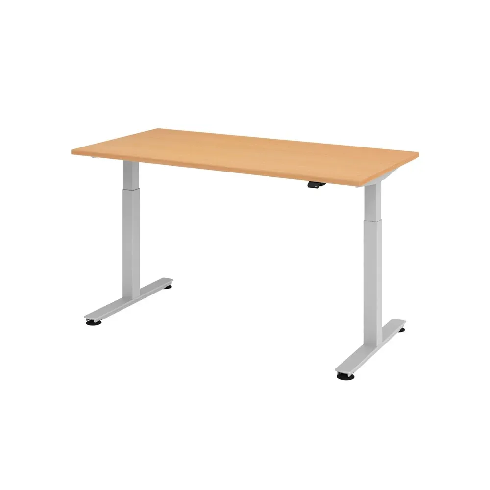 Hammerbacher Sitz-Stehschreibtisch XMST Buche, Silber 1.600 x 800 x 650 mm