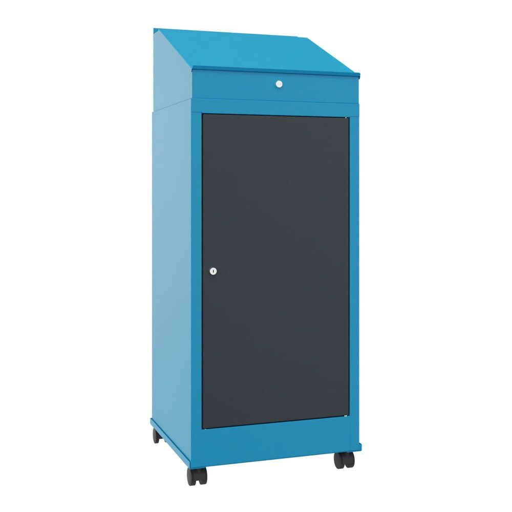 PAVOY Industrie-Stehpult, mobil, HxBxT 1.330 x 500 x 500 mm, 1 Ausziehboden, 1 Schublade, lichtblau, anthrazitgrau