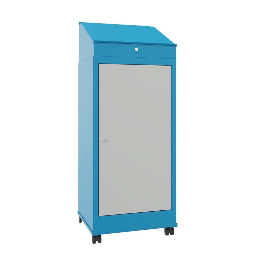 PAVOY Industrie-Stehpult, mobil, HxBxT 1.330 x 500 x 500 mm, 2 Einlegeböden, 1 Schublade, Lichtblau, lichtgrau