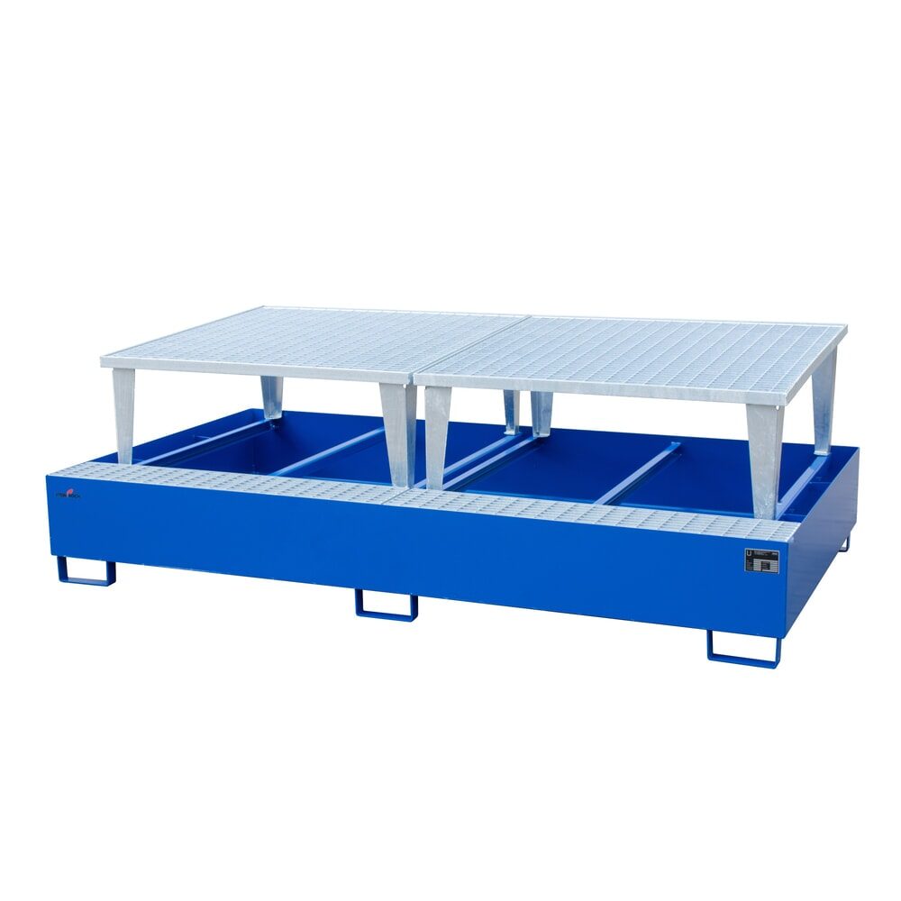 Steinbock® Auffangwanne aus Stahl für 2x KTC/IBC, inkl. 2x Abfüllaufsatz, blau