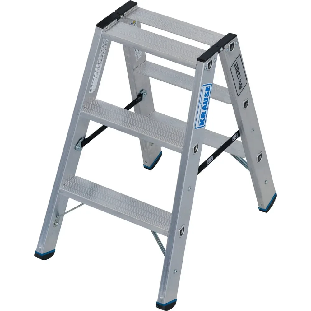 KRAUSE® STABILO Stufenstehleiter, beidseitig begehbar, Tragfähigkeit 225 kg, 2 x 3 Stufen